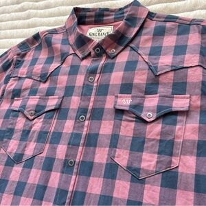 King Ranch Button Down Shirt Mens XL Plaid Short Sleeve Western Cowboy Country